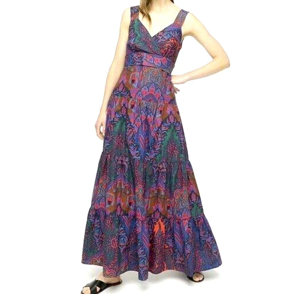 NWT J.CREW Tiered Sleeveless Maxi Dress in Ratti Scarf Paisley Multi Size 12